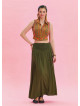 Khaki Bohemian Skirt with Elastic Waist and Drape Detail 4494